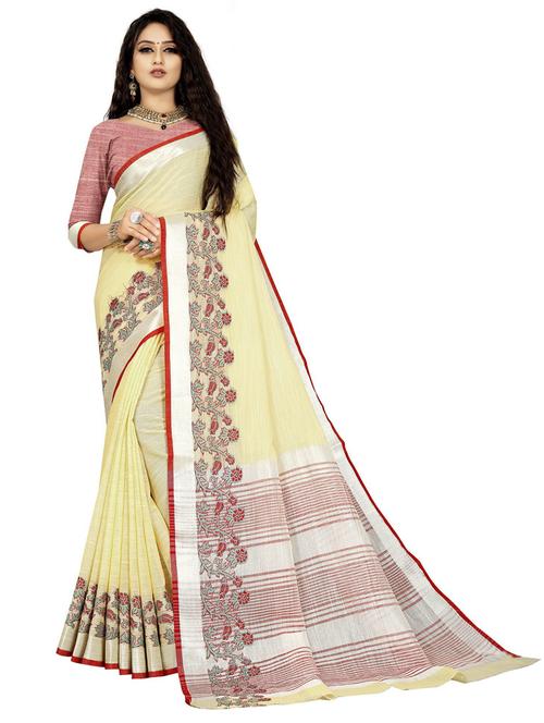 yellow self design woven saree with blouse - 19622182 - Very Small Image - 1