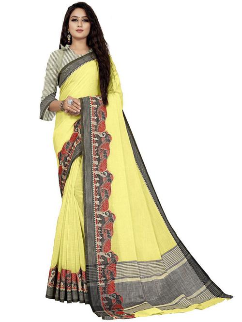 yellow woven self designed saree with blouse - 19622188 - Very Small Image - 1