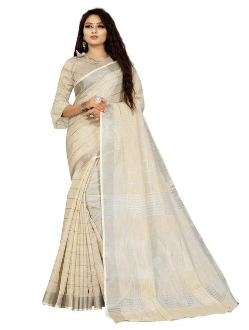 cream self design woven saree with blouse - 19622190 - Very Small Image - 1
