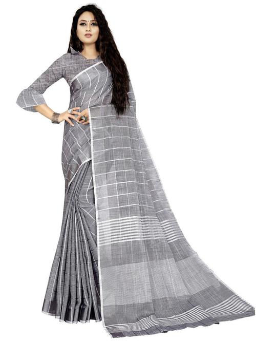 grey woven striped saree with blouse - 19622192 - Very Small Image - 1