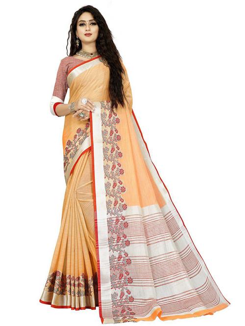 yellow woven printed saree with blouse - 19622200 - Very Small Image - 1