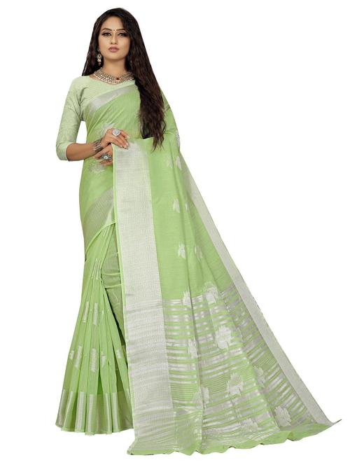 light green self design woven saree with blouse - 19622214 - Very Small Image - 1
