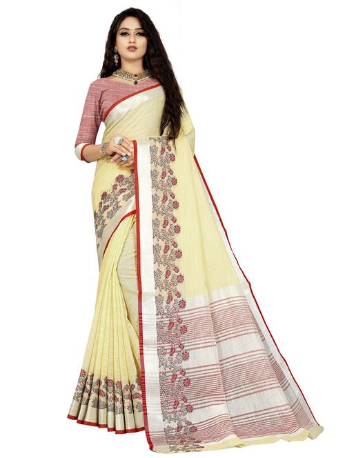 yellow self design woven saree with blouse - 19622220 - Very Small Image - 1
