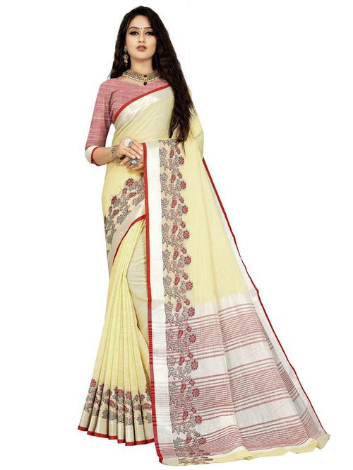 yellow woven self designed saree with blouse - 19622232 - Very Small Image - 1