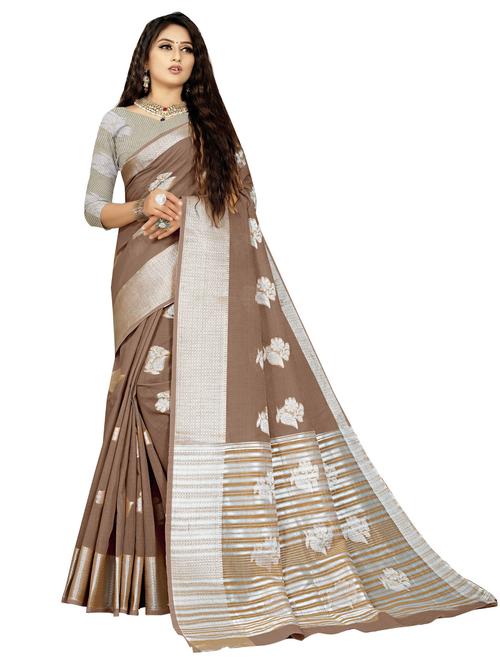 brown woven ethnic motif saree with blouse - 19622237 - Very Small Image - 1