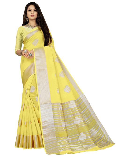 yellow self design woven saree with blouse - 19622264 - Very Small Image - 1