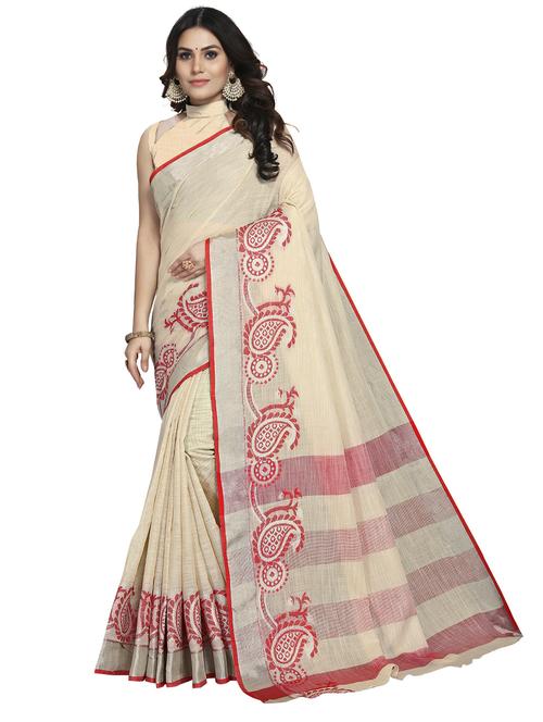 cream woven self designed saree with blouse - 19622265 - Very Small Image - 1