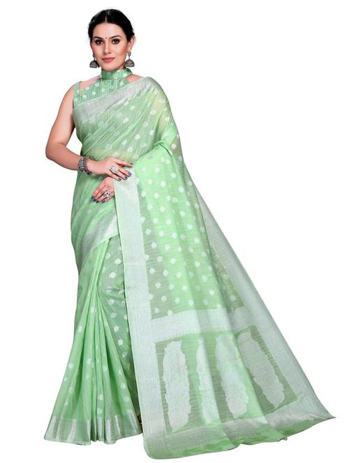 light green self design woven saree with blouse - 19622277 - Very Small Image - 1