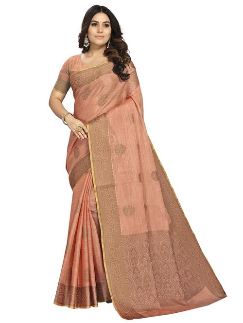 orange woven ethnic motif saree with blouse - 19622307 - Very Small Image - 1