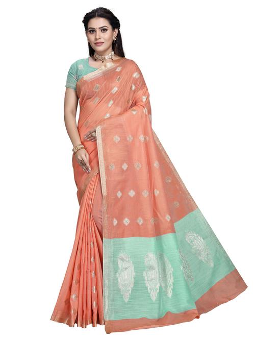 orange self design woven saree with blouse - 19622314 - Very Small Image - 1