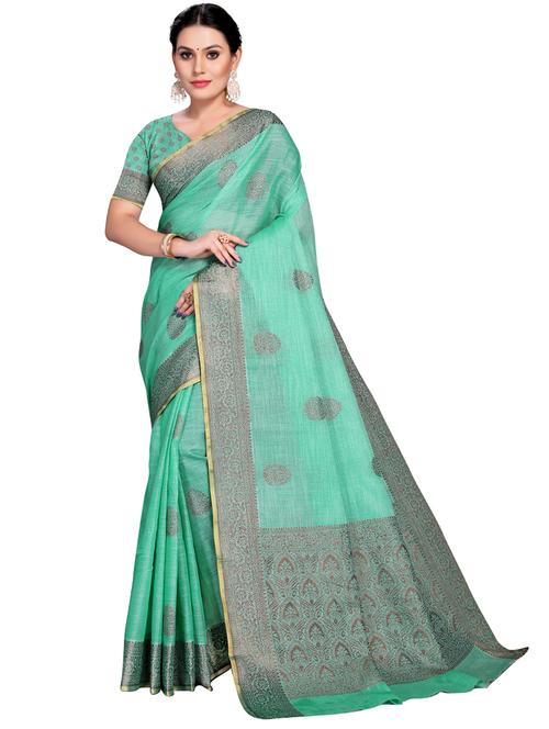 green self design woven saree with blouse - 19622317 - Very Small Image - 1