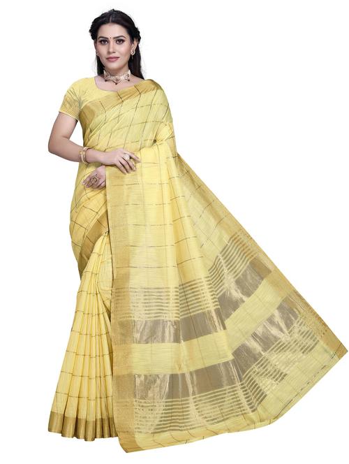 yellow woven striped saree with blouse - 19622322 - Very Small Image - 1