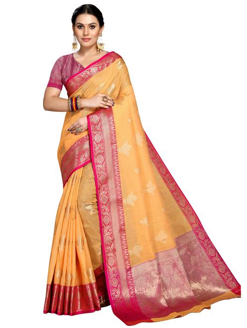 orange woven ethnic motif saree with contrast border with blouse - 19622337 - Very Small Image - 1