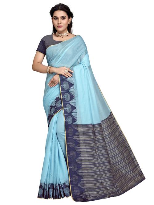 light blue self design woven saree with blouse - 19622338 - Very Small Image - 1