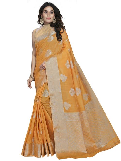 orange self design woven saree with blouse - 19622357 - Very Small Image - 1