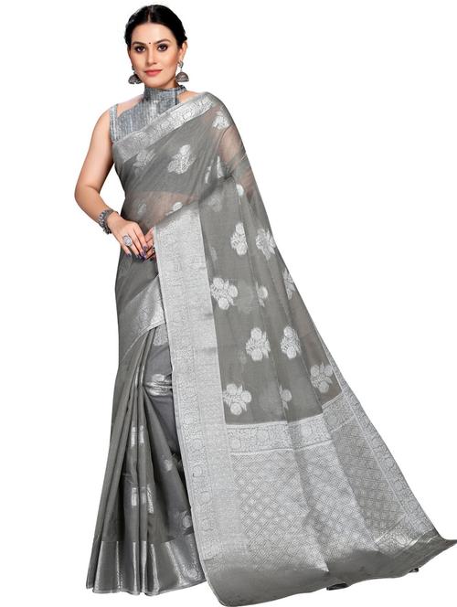 grey woven ethnic motif saree with blouse - 19622363 - Very Small Image - 1