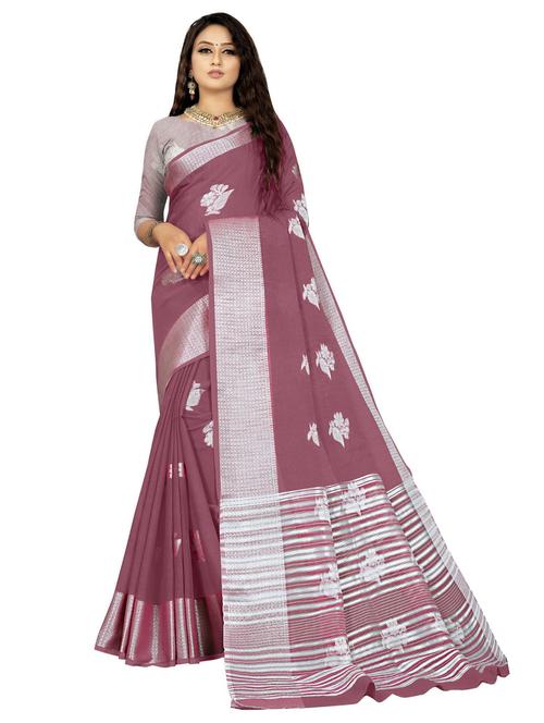 purple woven ethnic motif saree with blouse - 19622366 - Very Small Image - 1