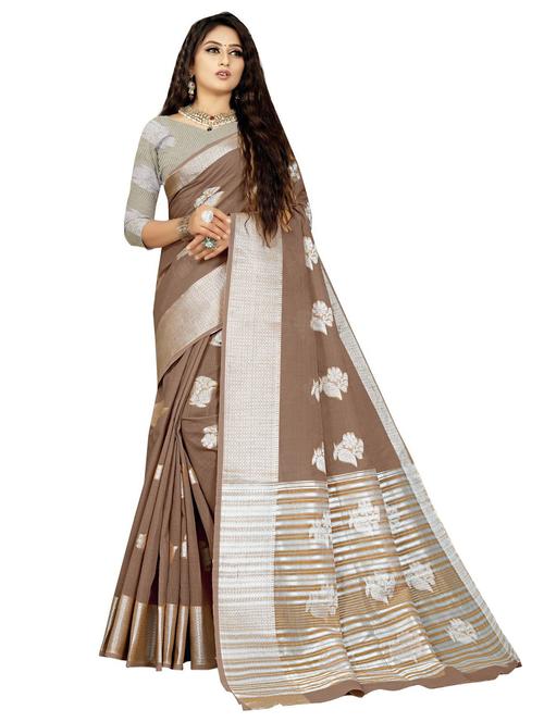 brown self design woven saree with blouse - 19622368 - Very Small Image - 1