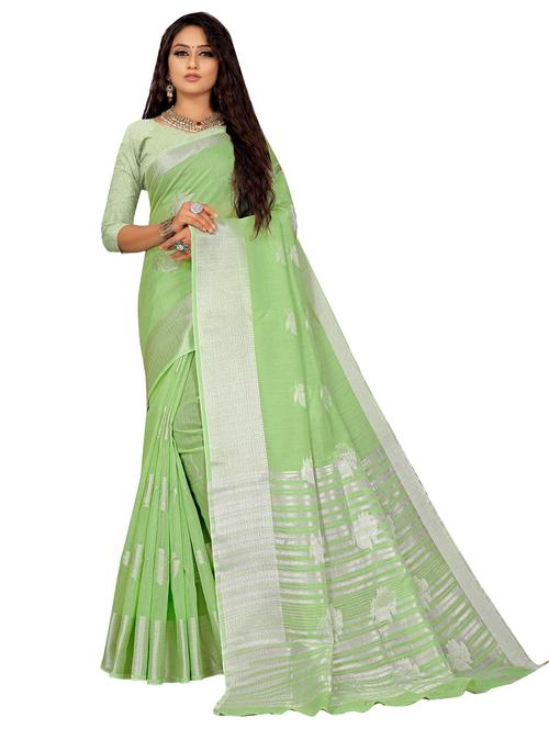 light green self design woven saree with blouse - 19622370 - Very Small Image - 1