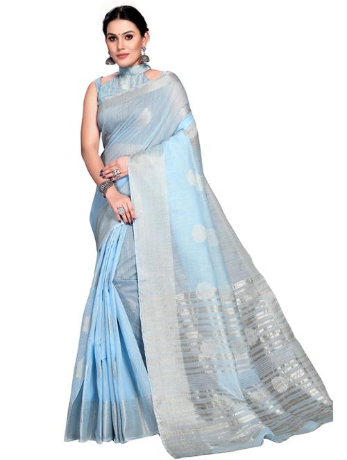 light blue woven ethnic motif saree with blouse - 19622379 - Very Small Image - 1