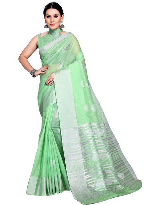 green woven ethnic motif saree with blouse - 19622381 - Very Small Image - 1
