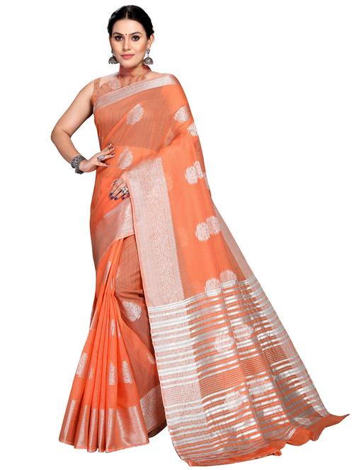 orange woven ethnic motif saree with blouse - 19622383 - Very Small Image - 1