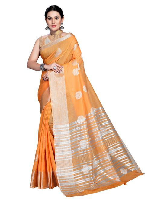 orange woven ethnic motif saree with blouse - 19622385 - Very Small Image - 1
