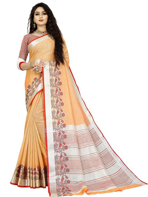 orange woven self designed saree with blouse - 19622400 - Very Small Image - 1