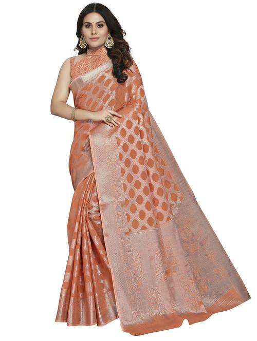 orange woven self designed saree with blouse - 19622412 - Very Small Image - 1