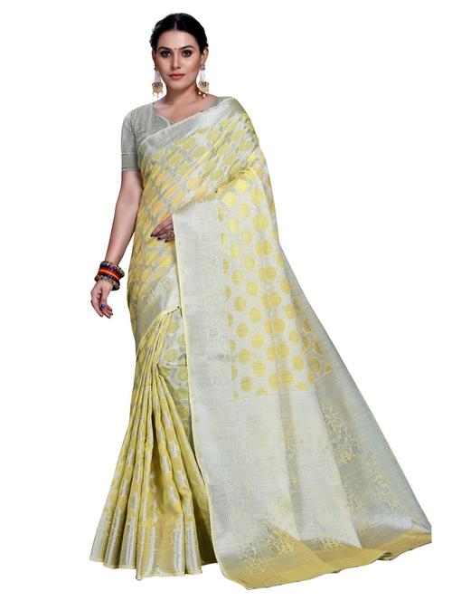 yellow woven self designed saree with blouse - 19622415 - Very Small Image - 1