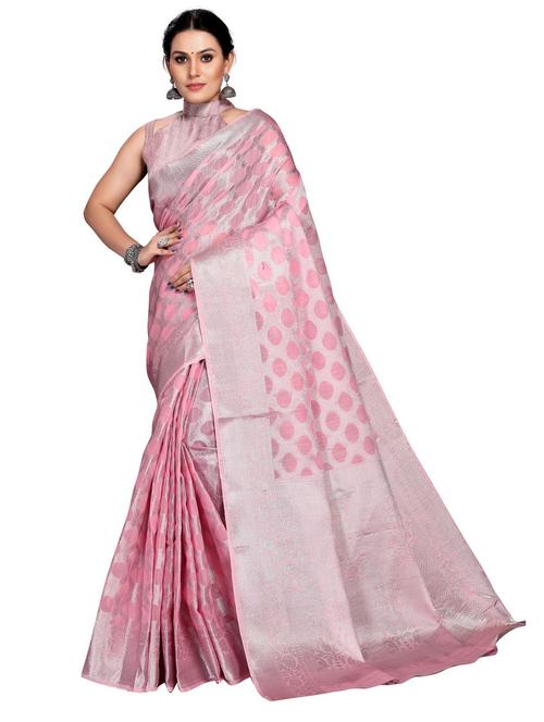 pink woven self designed saree with blouse - 19622416 - Very Small Image - 1