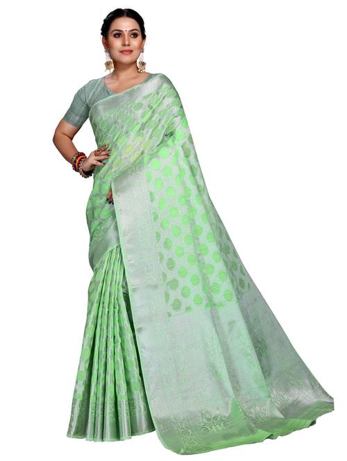 light green self design woven saree with blouse - 19622417 - Very Small Image - 1