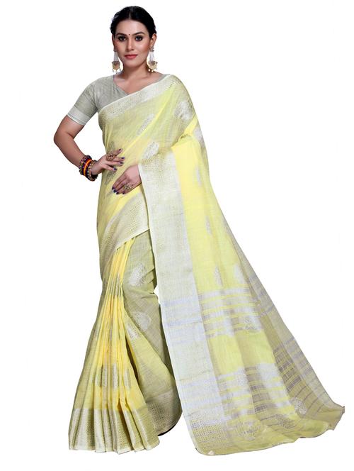 yellow self design woven saree with blouse - 19622420 - Very Small Image - 1