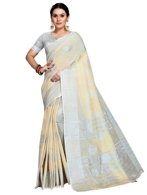 yellow woven block print saree - 19622423 - Very Small Image - 1