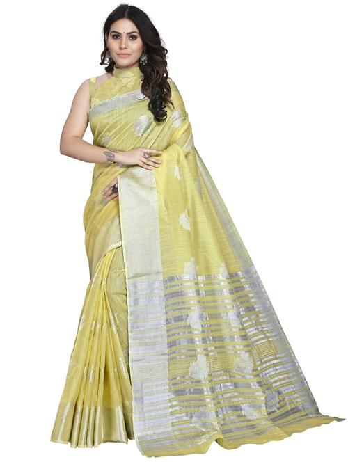 yellow woven block print saree - 19622433 - Very Small Image - 1