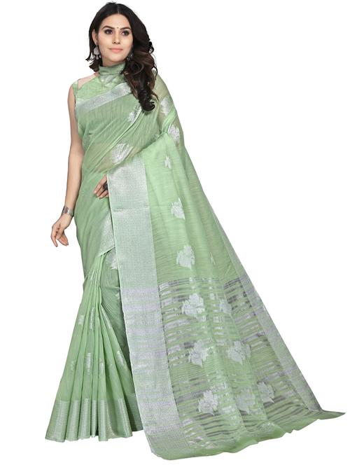 light green woven block print saree with blouse - 19622435 - Very Small Image - 1