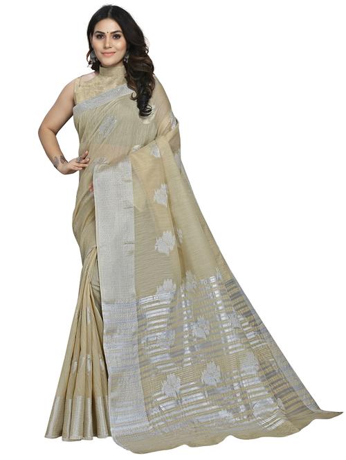 beige woven block print saree with blouse - 19622436 - Very Small Image - 1
