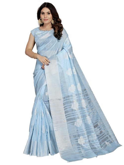 light blue self design woven saree with blouse - 19622437 - Very Small Image - 1