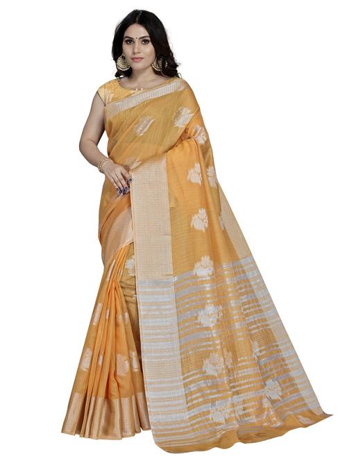 yellow woven block print saree with blouse - 19622439 - Very Small Image - 1