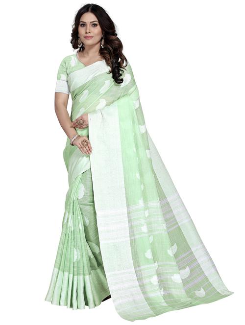 light green self design woven saree with blouse - 19622445 - Very Small Image - 1