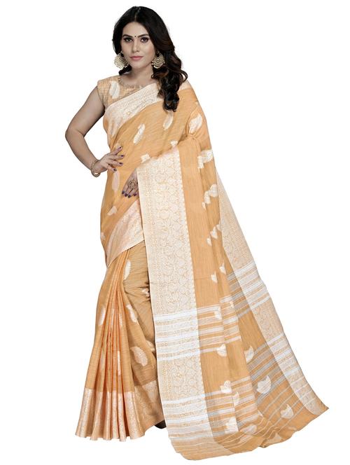 orange woven block print saree with blouse - 19622446 - Very Small Image - 1