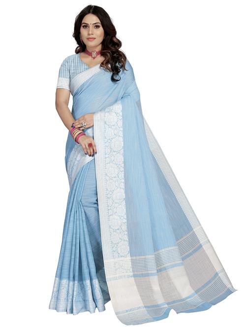 light blue solid woven bordered saree - 19622473 - Very Small Image - 1