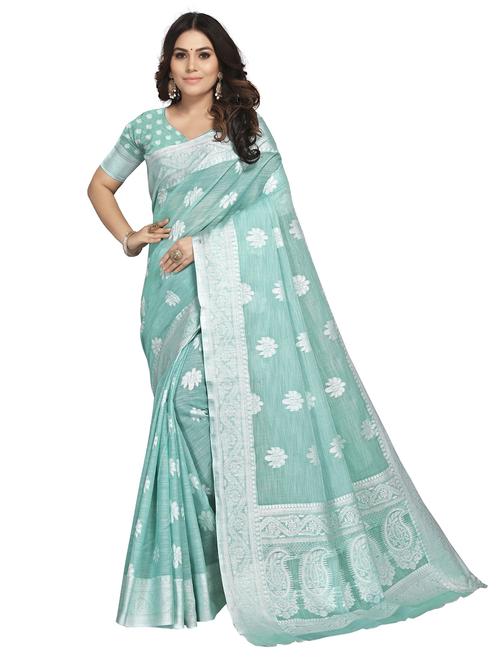 light blue solid woven bordered saree with blouse - 19622477 - Very Small Image - 1