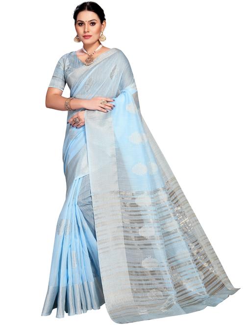 light blue woven ethnic motif saree with blouse - 19622488 - Very Small Image - 1