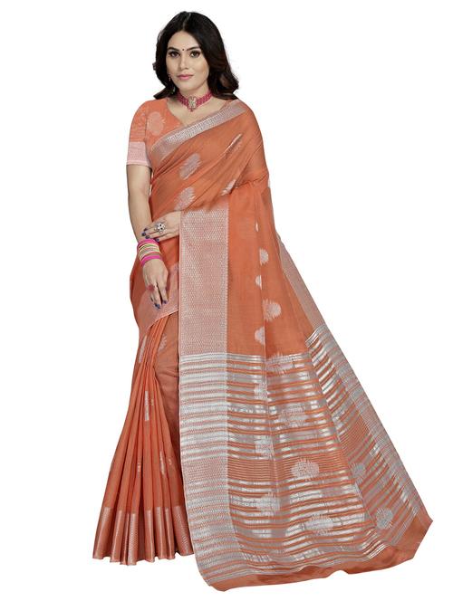 orange woven ethnic motif saree with blouse - 19622494 - Very Small Image - 1