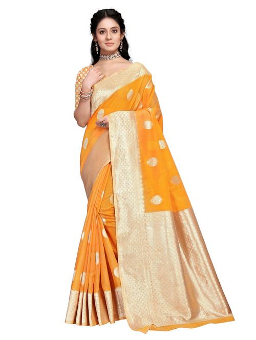 orange woven ethnic motif saree with blouse - 19622528 - Very Small Image - 1