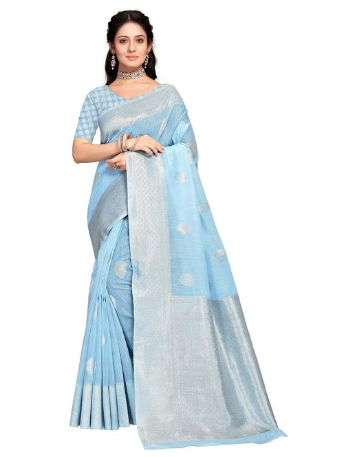 light blue self design woven saree with blouse - 19622529 - Very Small Image - 1