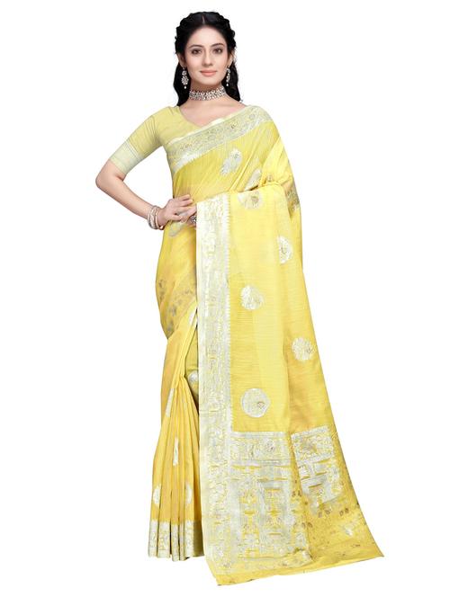 yellow self design woven saree with blouse - 19622536 - Very Small Image - 1