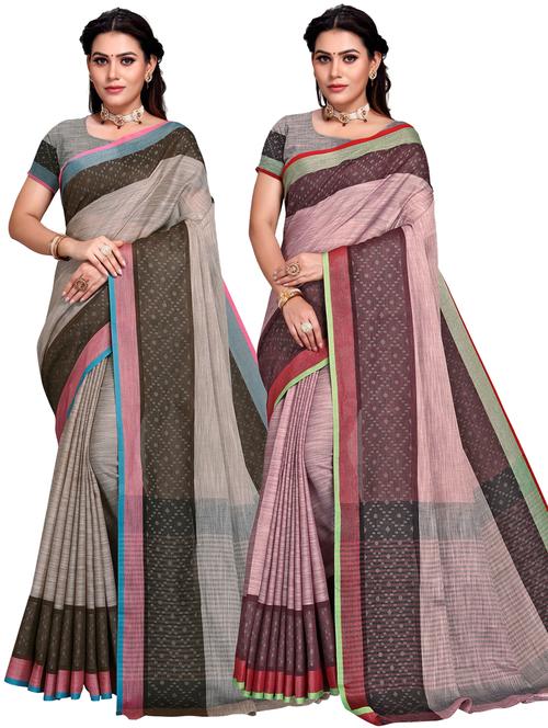 pack of 2 self design woven saree with blouse - 19622549 - Very Small Image - 1