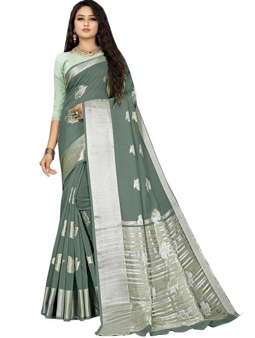 grey self design woven saree with blouse - 19622563 - Very Small Image - 1
